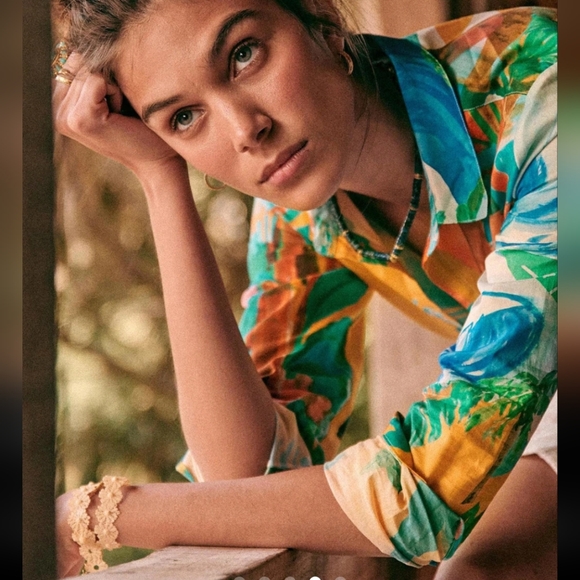 Sezane Pierro Button Down Shirt- Sezane X G. Kero- Orange Jungle - Picture 4 of 6